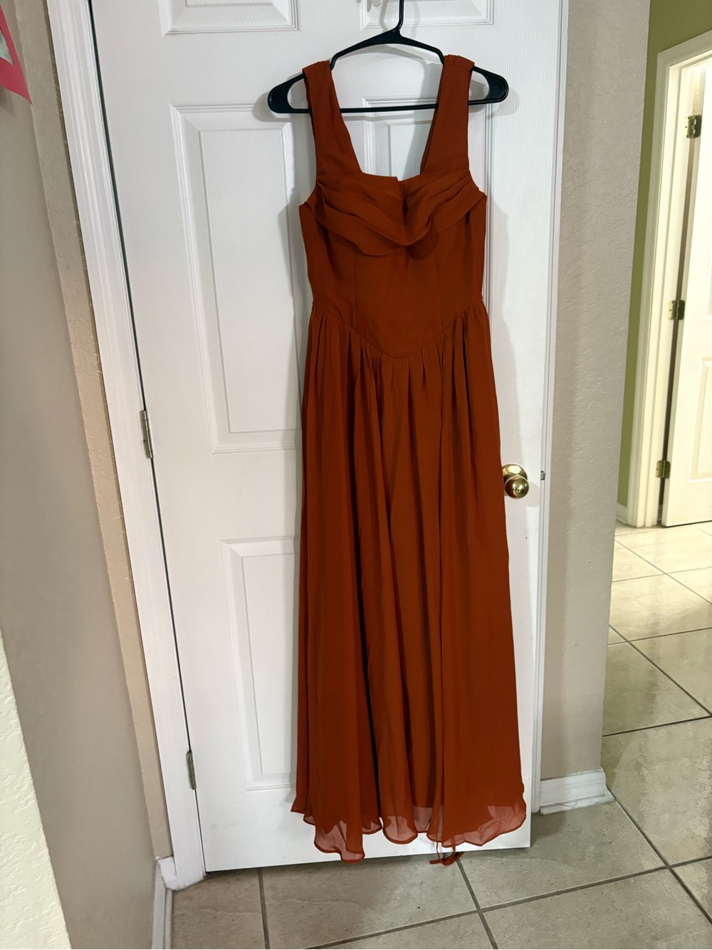 Women's Rust Maxi Dress with Draped Bodice